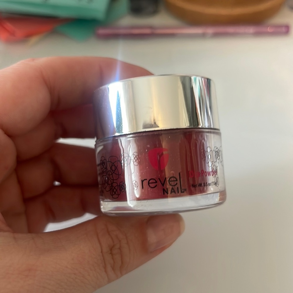 Revel nail dip powder nail polish, shade D443 Garnet, 0.5oz jar